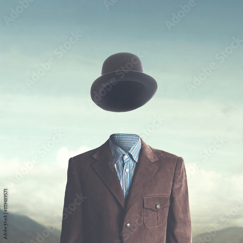 invisible man with black hat and jacket, surreal concept