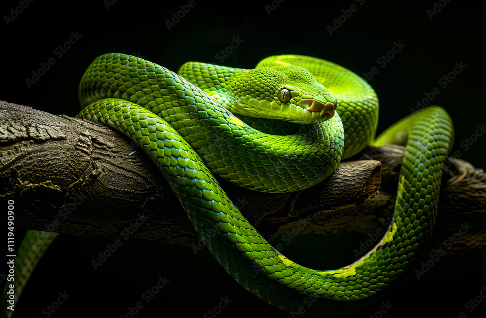 Wooden green snake with vibrant scales, symbolizing the Chinese New Year 2025. Wooden green snake with vibrant scales, symbolizing the Chinese New Year 2025.