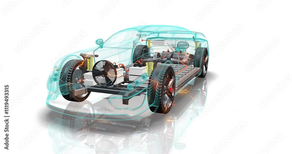 Modern generic electric vehicle chassis with a wireframe body ...