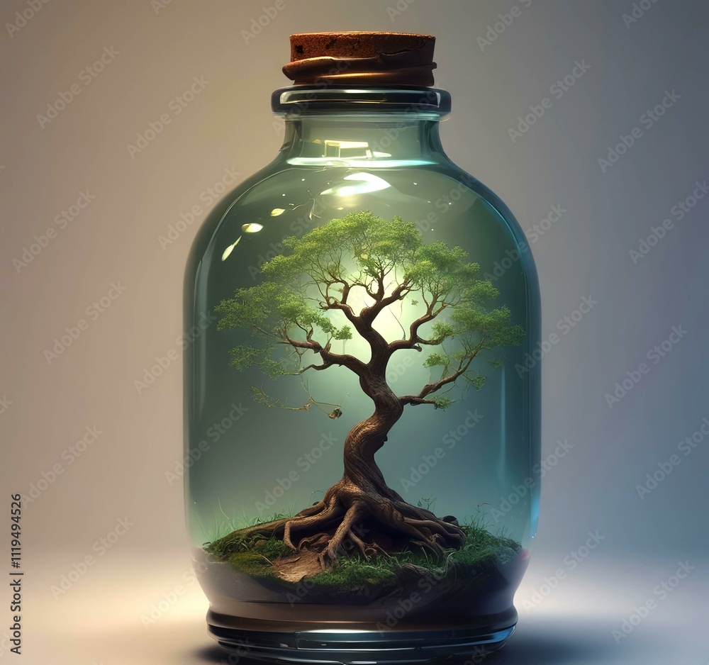 Illustration of fantasy tree inside botle. Illustration of fantasy tree inside botle.
