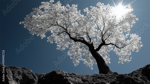 White tree on black ground