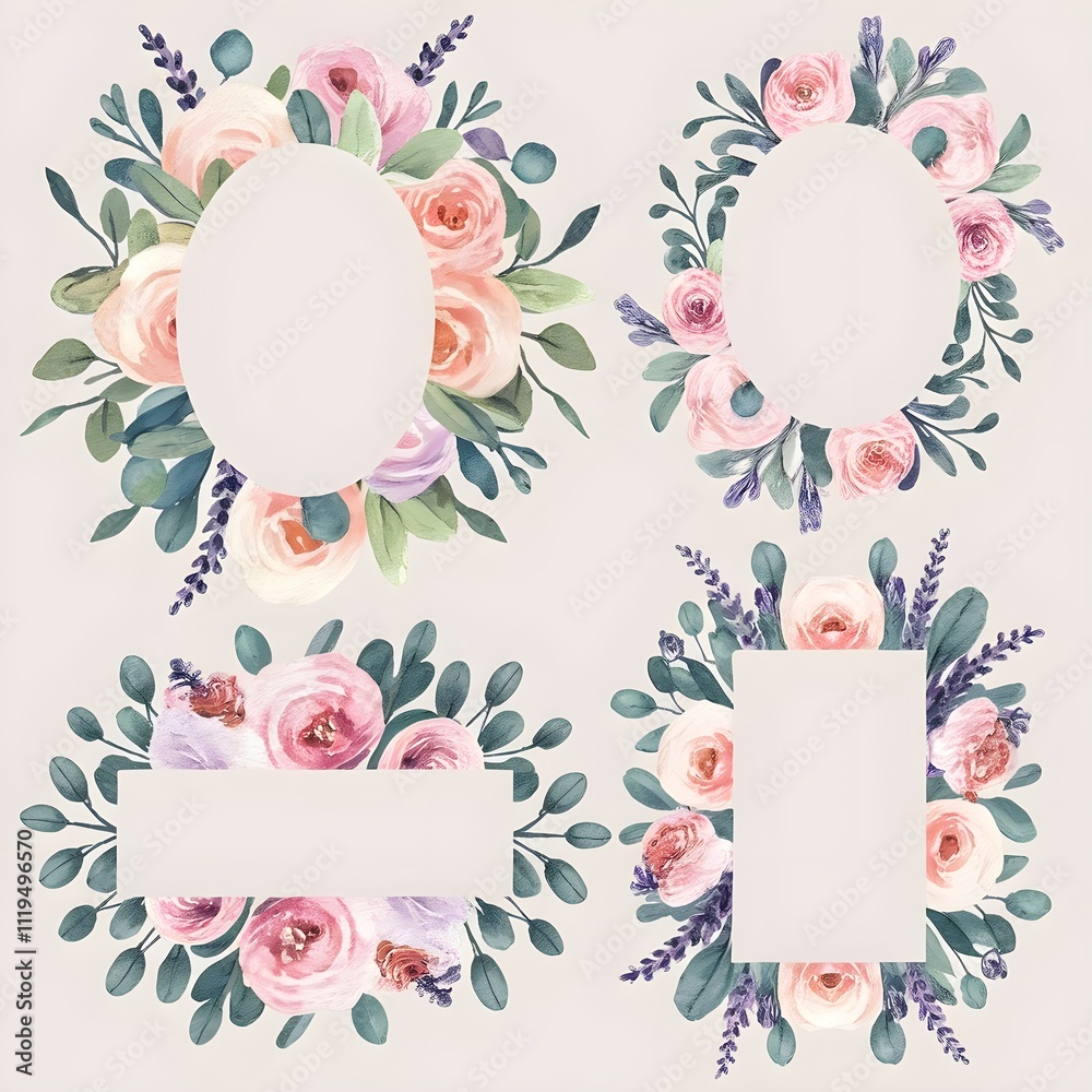 custom made wallpaper toronto digital illustration flame set of elegant floral frames in oval and rectangular shapes. ideal for wedding invitations and romantic designs.