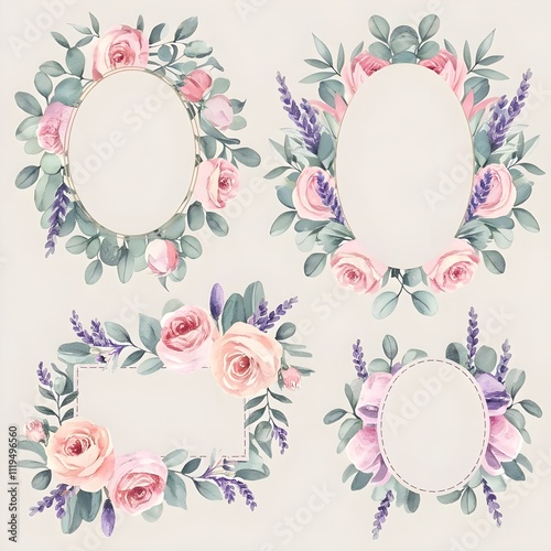 Wallpaper Mural  illustration flame set of elegant floral frames in oval and rectangular shapes. ideal for wedding invitations and romantic designs. Torontodigital.ca
