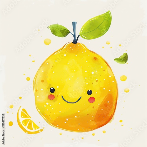 Cute lemon character. Hand drawn watercolor illustration.	
