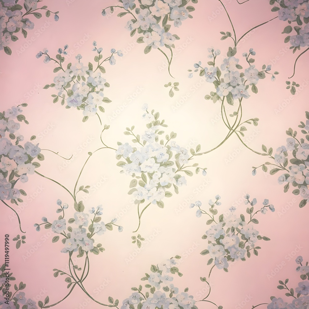 A seamless pattern of a delicate, floral wallpaper with small, scattered blossoms A seamless pattern of a delicate, floral wallpaper with small, scattered blossoms