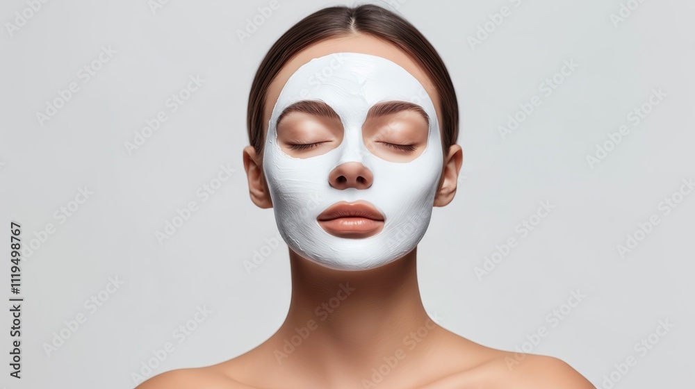 Beautiful woman relaxing with clay mask on face Beautiful woman relaxing with clay mask on face