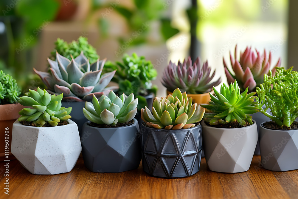 Obraz premium A collection of assorted succulents in geometric pots