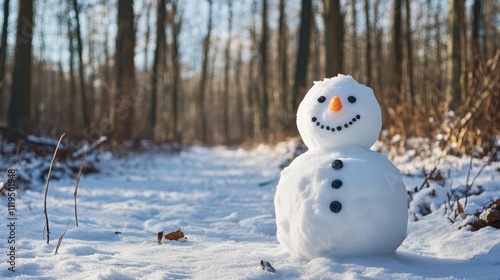 The Cheerful Snowman in Forest