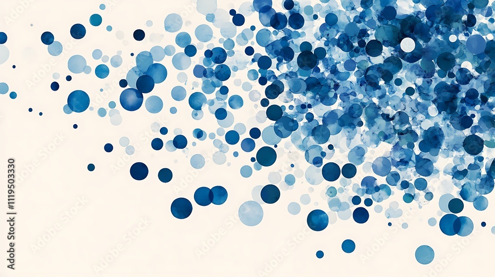 Blue circles of varying sizes creating a cascading effect on a light background. Blue circles of varying sizes creating a cascading effect on a light background.