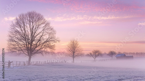 Ostfriesland im Winter - Nebliger Sonnenaufgang bei Wolthusen - Winter Wonderland - Nebliger Winter-Sonnenaufgang - Grünkohlwetter in Ostfriesland	- Winterzauber  photo