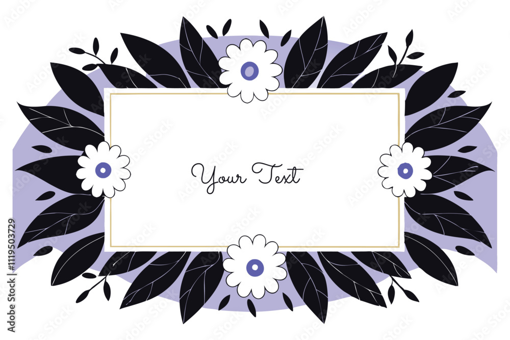 Fototapeta premium Elegant Semi-Circular Floral Frame with Purple Flowers and Black Leaves Design