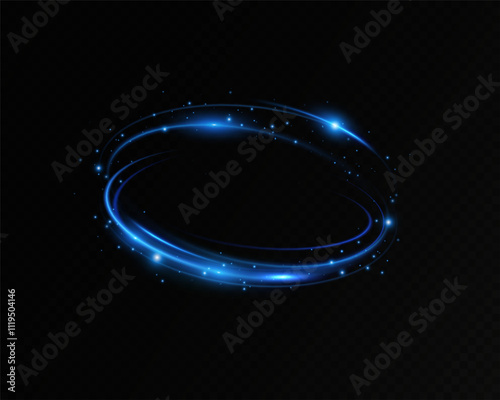 Motion of circular neon blue light.Portal light effect.Blue glowing Twirl. 
Bright glowing frame