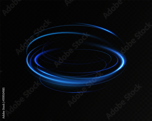 Motion of circular neon blue light.Portal light effect.Blue glowing Twirl. Bright glowing frame