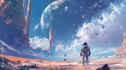 Fototapeta Naklejka Na Ścianę i Meble -  AI generated illustrations of science fiction in space