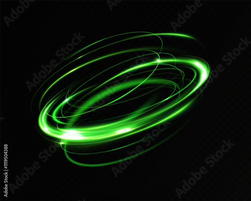 Green neon circle light.Blue glowing rings of light 