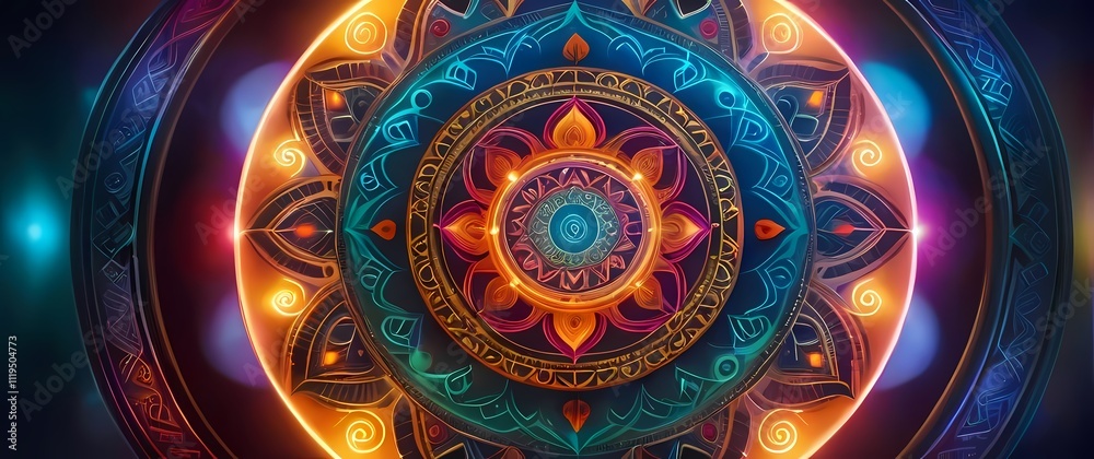An artistic depiction of a colorful mandala surrounded by symbols representing balance and unity An artistic depiction of a colorful mandala surrounded by symbols representing balance and unity