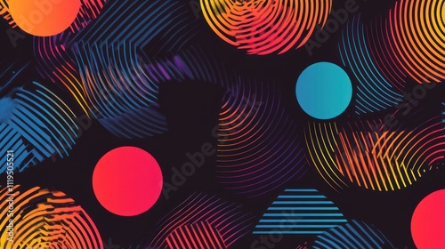 Abstract Neon Circles and Lines Pattern Design