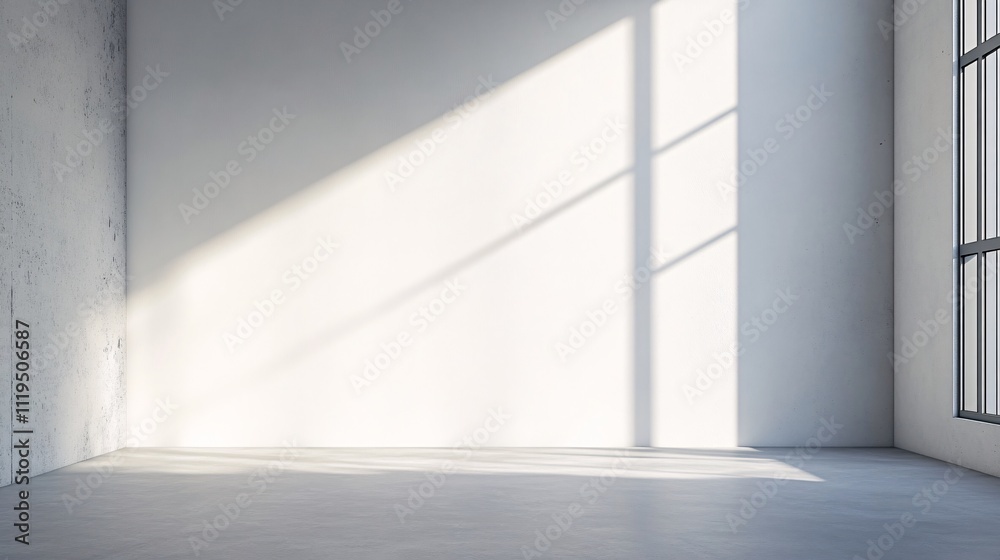 Obraz premium Empty room with concrete wall and sunlight casting shadows from window