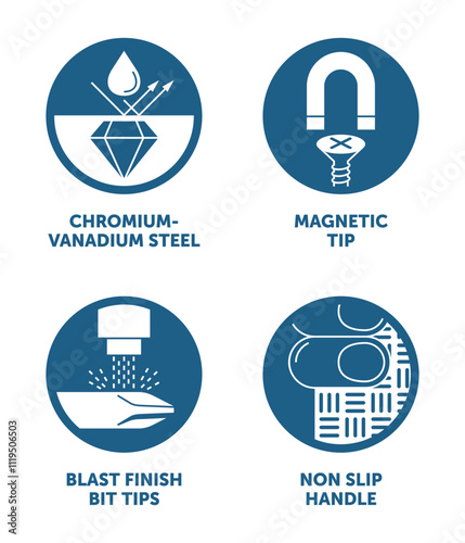 Screwdriver icons set - Magnetic tip, Chromium-vanadium, Non-slip, Blast finish