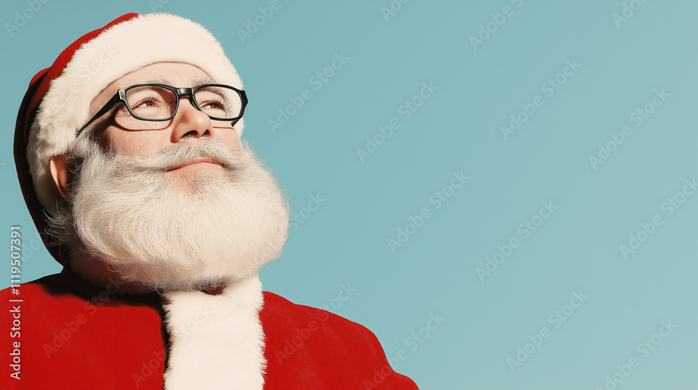 Naklejka premium Santa Claus looking confident against a bright blue sky