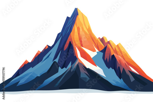 Scenic Vibrant Mountain with Snow and Rock in Flat Vector Design