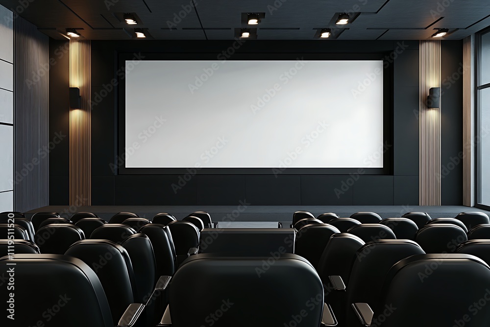 Obraz premium Empty conference hall with blue chairs, Generative Ai