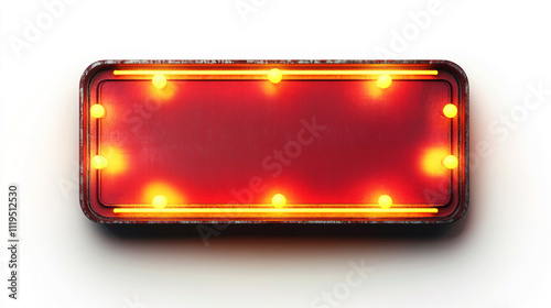 Red sign with a black border and yellow lights. The sign is empty and has a red background