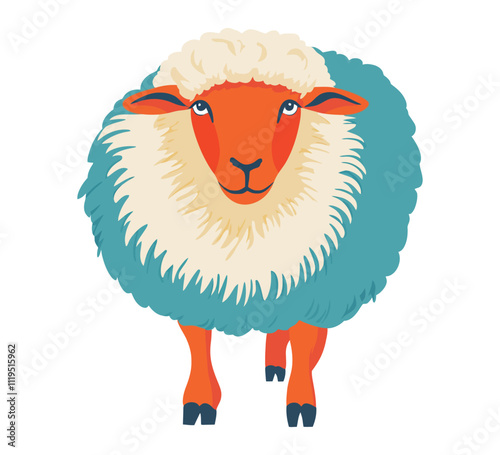 Front View Illustration of a Sheep in Flat Vector Style