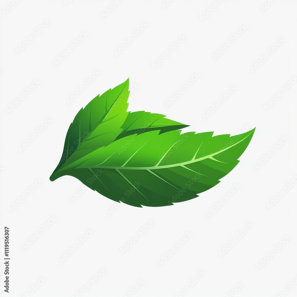 Two vibrant green leaves with detailed vein textures, isolated on a white background. Two vibrant green leaves with detailed vein textures, isolated on a white background.