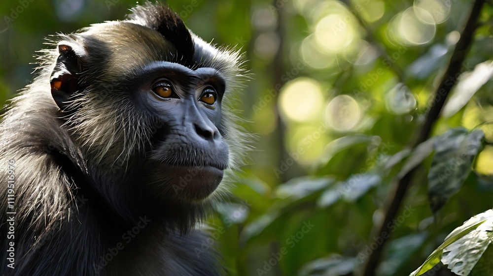 close up of Sulawesi crested macaque in the forest, generative ai close up of Sulawesi crested macaque in the forest, generative ai