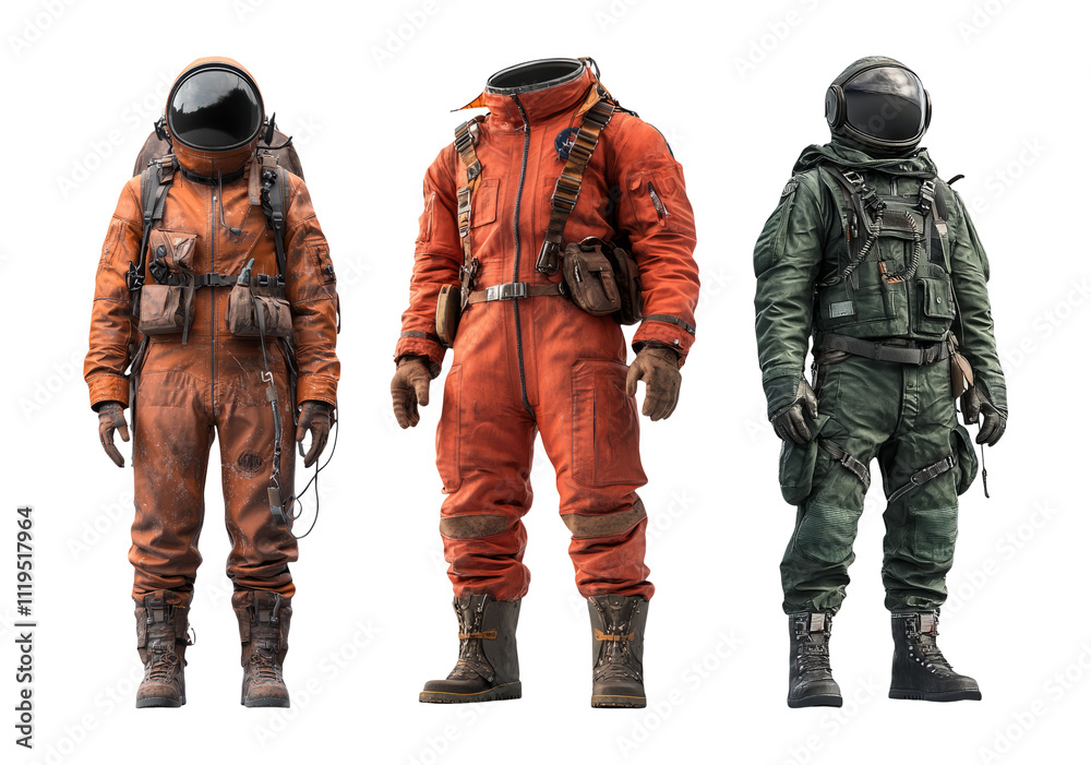 Fototapeta premium Space Suits Collection on Transparent Background