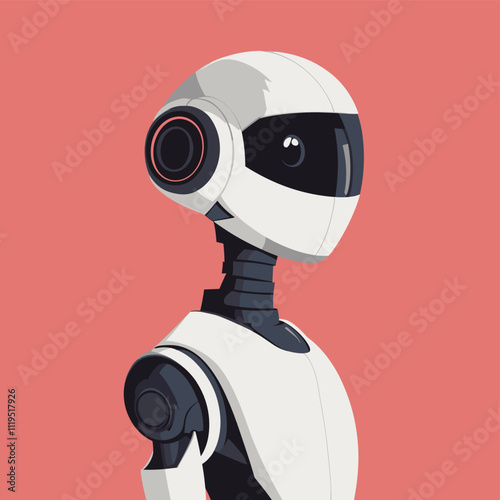 Modern Robot with Minimalist Design on Red Background