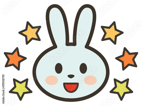 笑顔で楽しい青いうさぎさんのアイコンイラスト