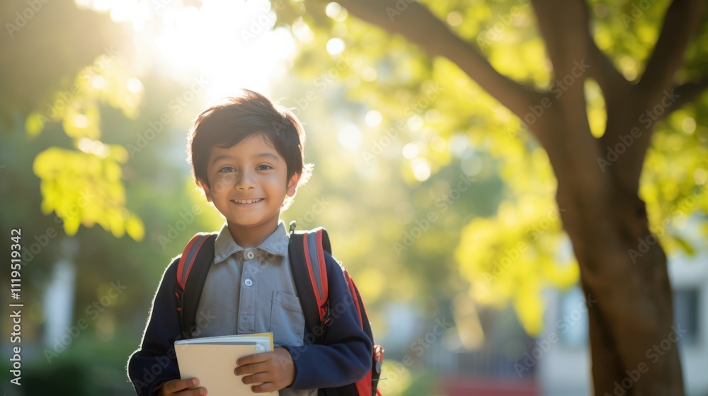 A young student carries a backpack, beaming with enthusiasm under the dappled sunlight among trees, symbolizing fresh beginnings and education. A young student carries a backpack, beaming with enthusiasm under the dappled sunlight among trees, symbolizing fresh beginnings and education.