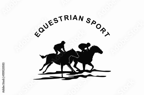 Horse racing with riders, on a white background.