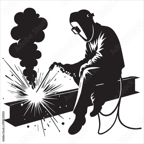 Sitting Welder on Steel Beam Vector