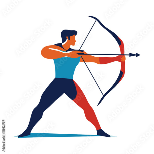 Abstract Archer in Action - Flat Vector Design of Archery Art