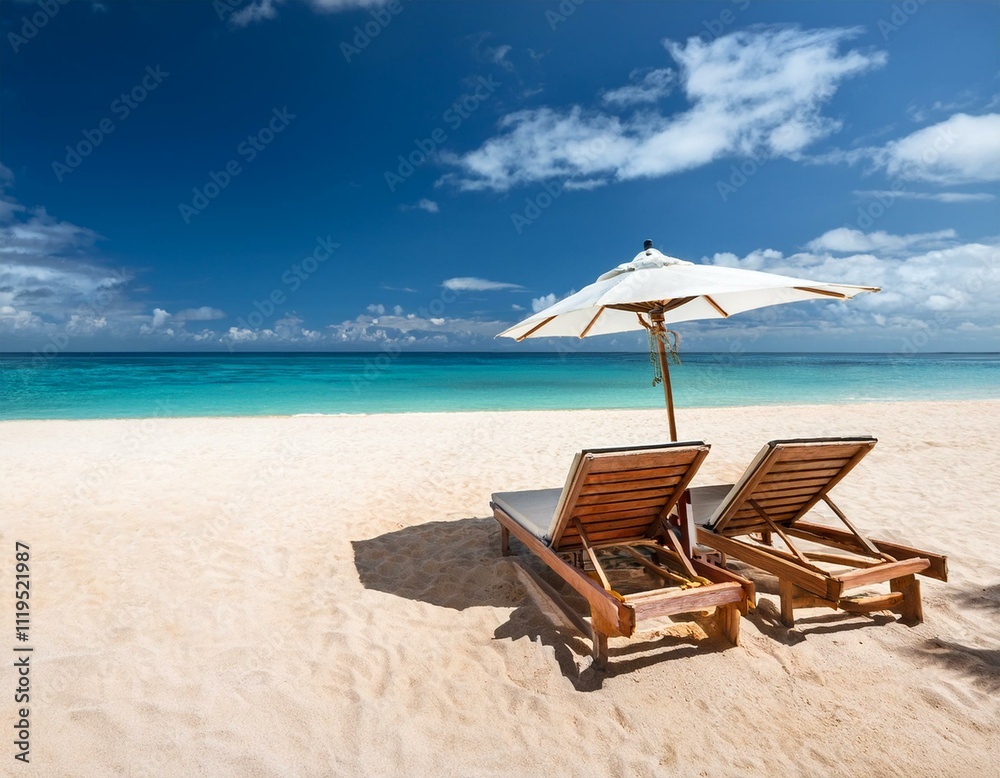 GeChairs And Umbrella In Tropical Beach - Seascape Bannernerated image GeChairs And Umbrella In Tropical Beach - Seascape Bannernerated image