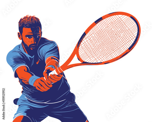 Intense Tennis Match Moment - Flat Vector Artwork of Athlete with Racket