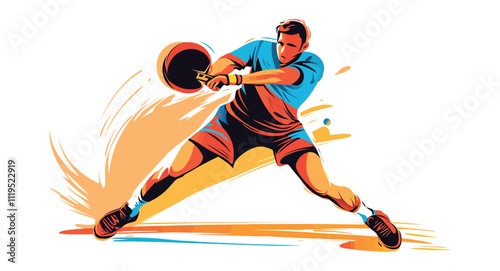 Ping Pong Athlete Striking Shot - Flat Vector Design of Table Tennis Sport