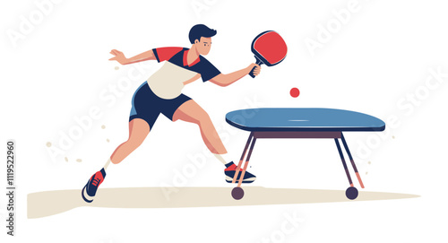 Competitive Table Tennis Player - Flat Vector Illustration of Focused Gameplay