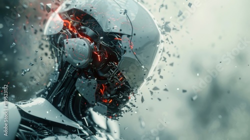 Artificial intelligence entity with anthropomorphic body escaping control of creator, breaking robotic laws, threatening humanity. AI robot gaining humanoid form inside computer 
