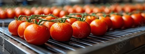 Factory Production Line with Tomatoes Being Processed