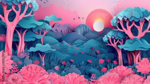 Vibrant Papercut Forest Depicting Parallax Effect