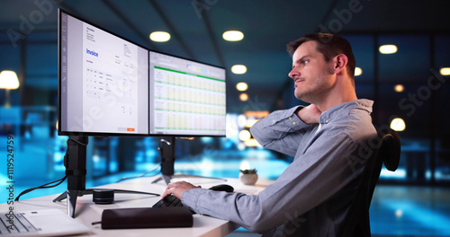 Young Businessman Having Back Pain While Sitting photo