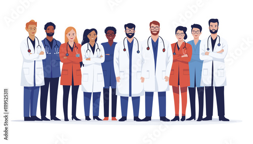 Dedicated Healthcare Team of Doctors - Flat Vector Design of Medical Expertise