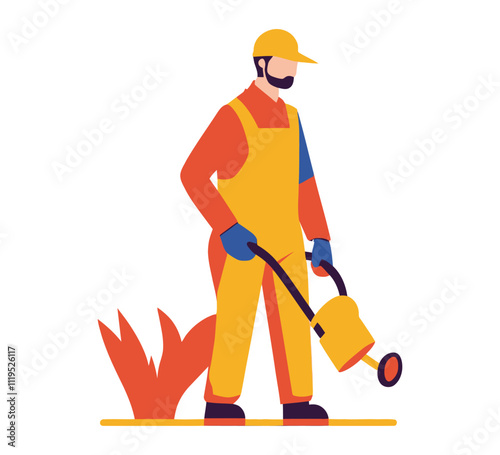 Farmer Using Hose for Irrigation - Flat Vector Illustration of Agricultural Work