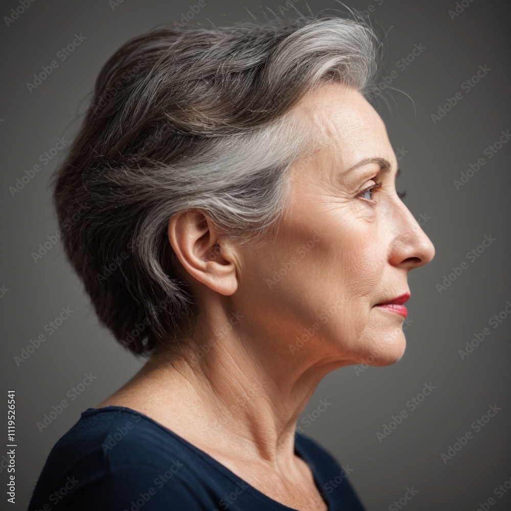 profile of mature woman with thinking, confidence and creative inspiration. Face, pride and senior person with cool style, profile of mature woman with thinking, confidence and creative inspiration. Face, pride and senior person with cool style,