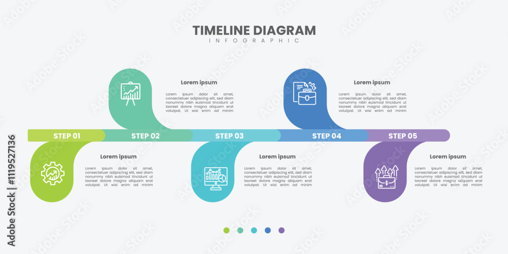Fototapeta premium Timeline Creator infographic template. 5 Step timeline journey, calendar Flat simple infographics design template