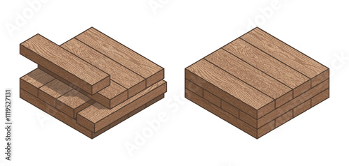 Cross-laminated timber, CLT - engineered wood colorful isometric icon